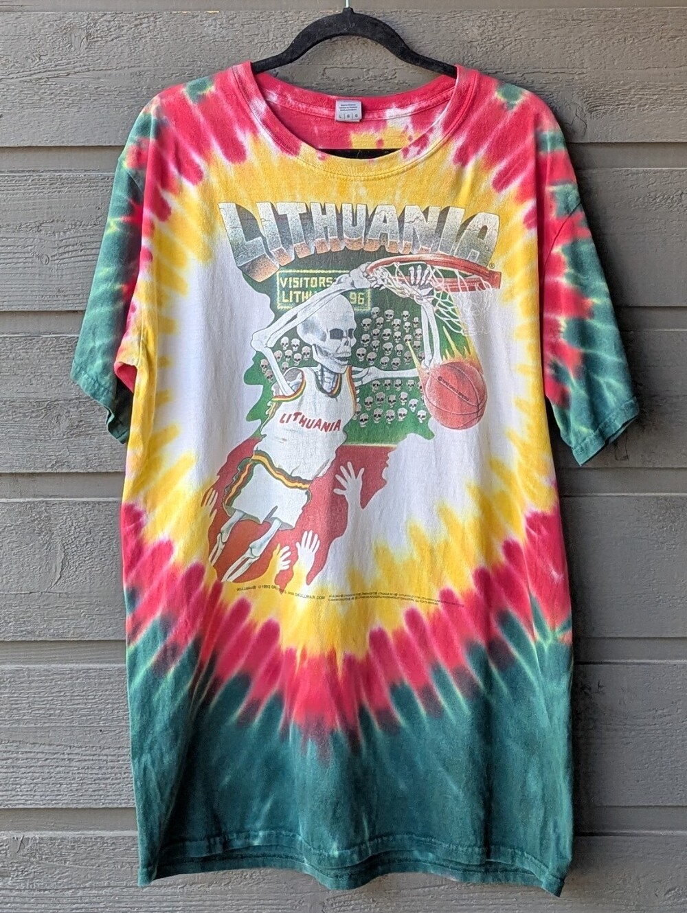 Gildan Lithuania Slam Dunking Skeleton Tie Dye T-Shirt Bronze Medal Winners 1992